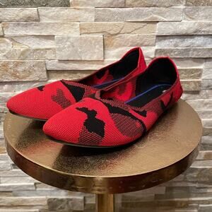 BABUDOG Red Camo Knit Travel Flats EU 40 | Foldable Point Toe Lightweight Shoes